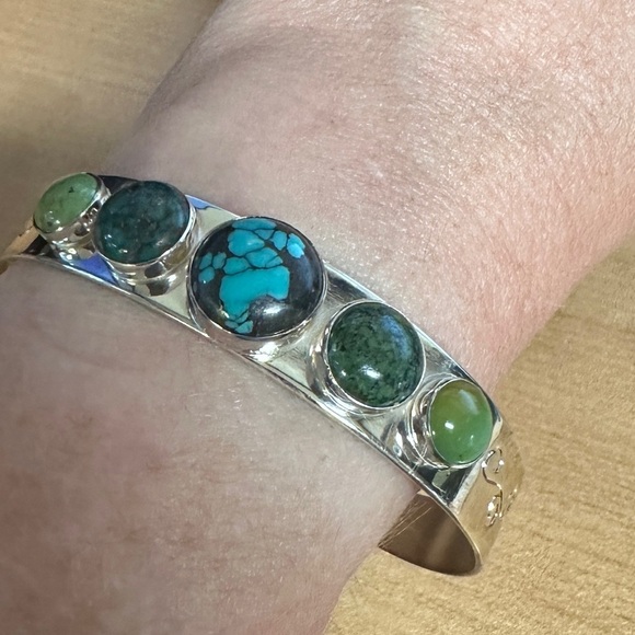 Multi stone & sterling silver cuff bracelet by Jay King - Picture 5 of 12